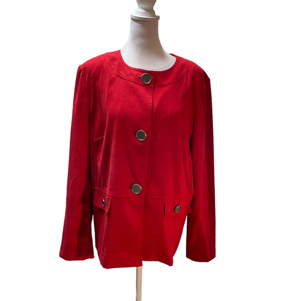 JM Collection Red Faux Suede Long Sleeve Button Front Jacket/Blazer Size 14